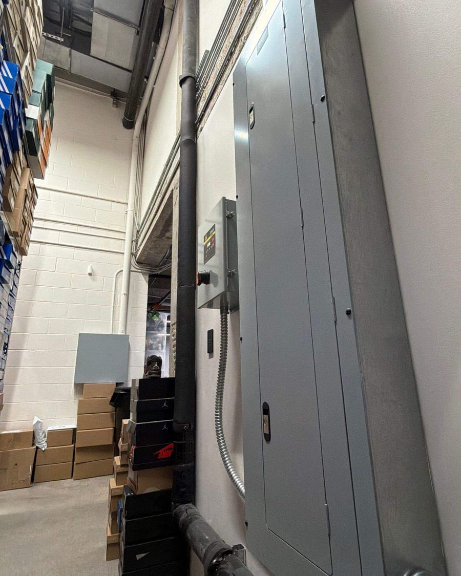 Commercial air handler cabinet beside a doorway