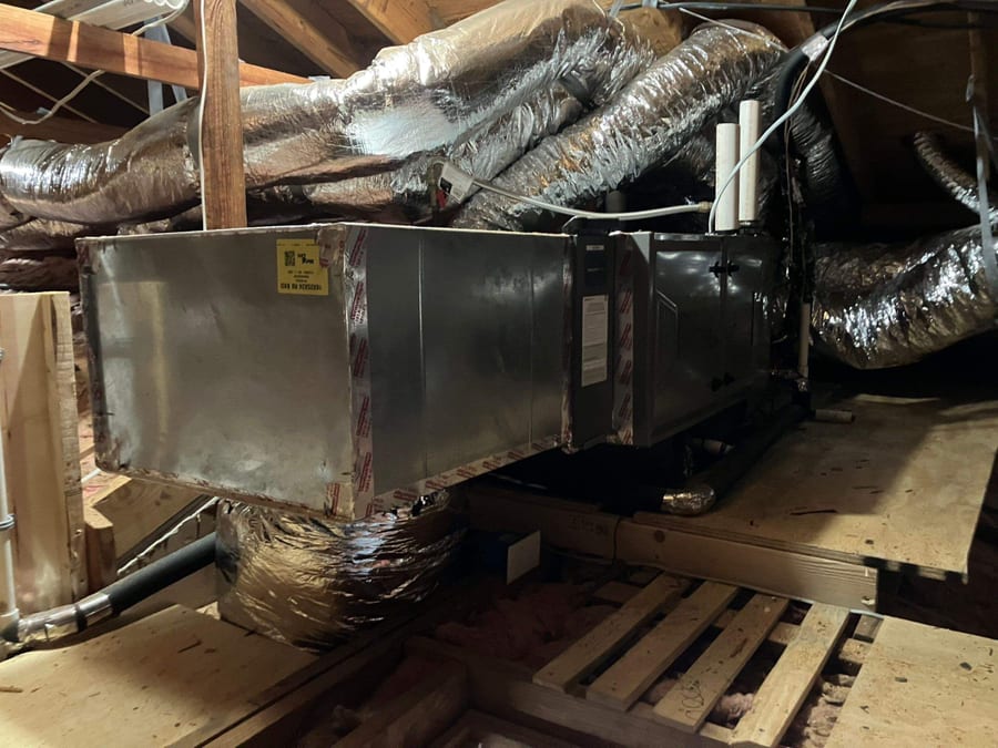 Furnace and ductwork in an attic