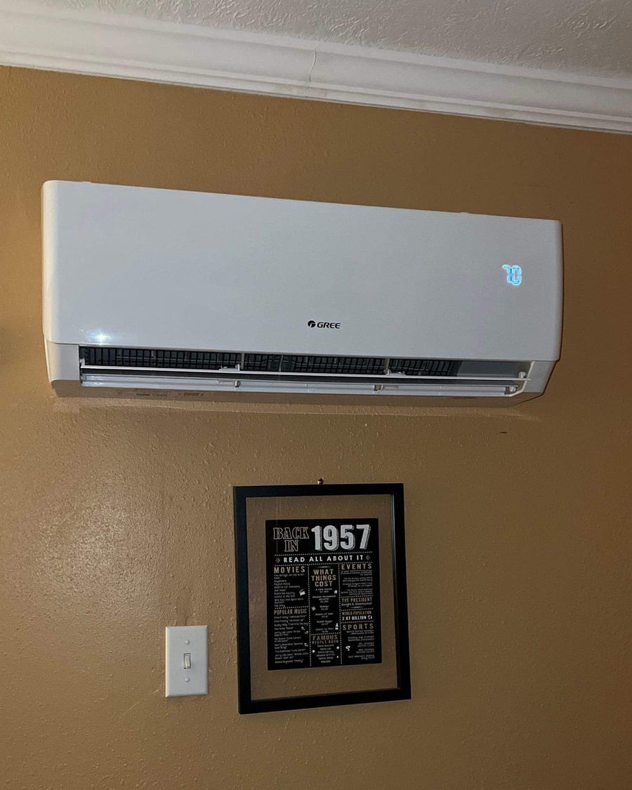 Ductless wall unit mounted high in a room