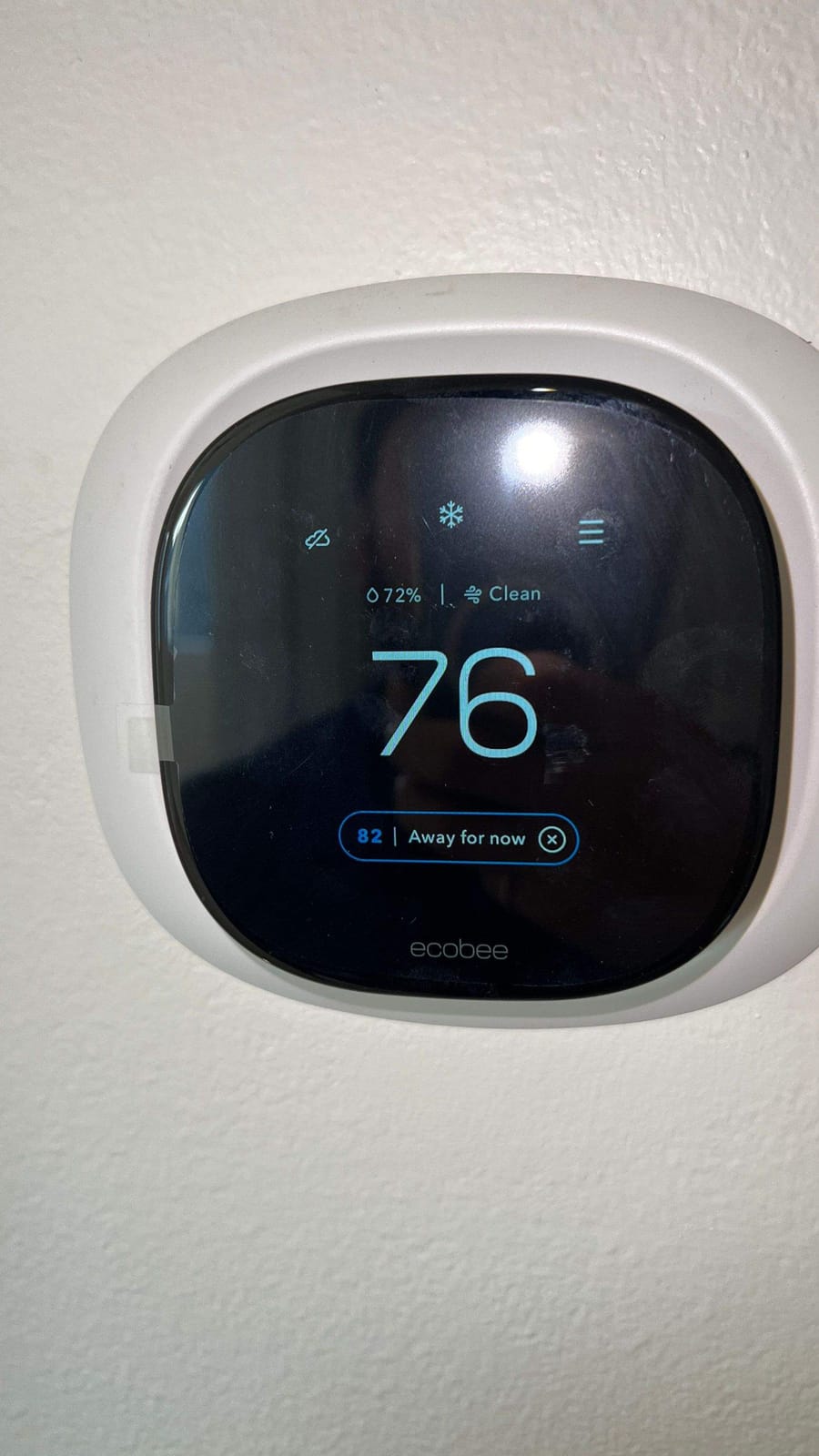 Smart thermostat showing indoor conditions after a ColdSolutions IAQ install