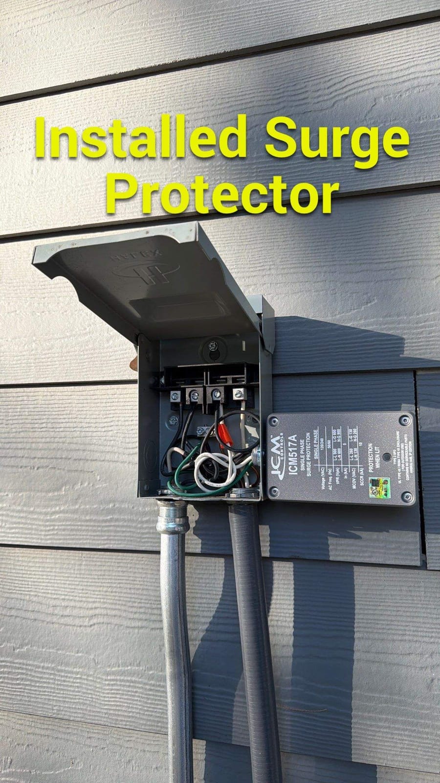 Surge protector installed by ColdSolutions at a Texas home