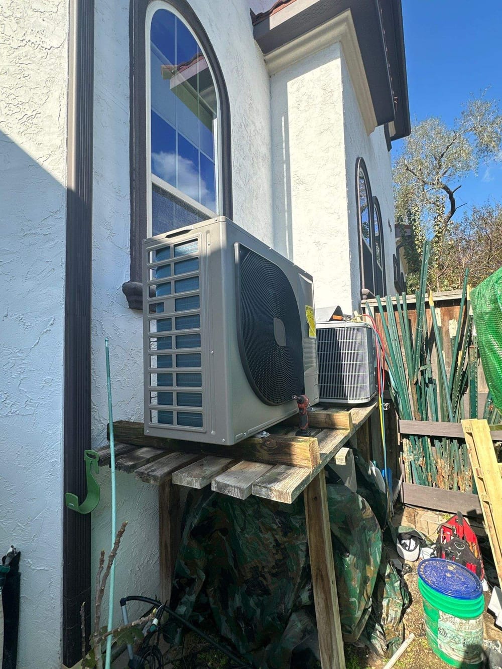 Ductless mini-split outdoor unit installed on a stand by ColdSolutions