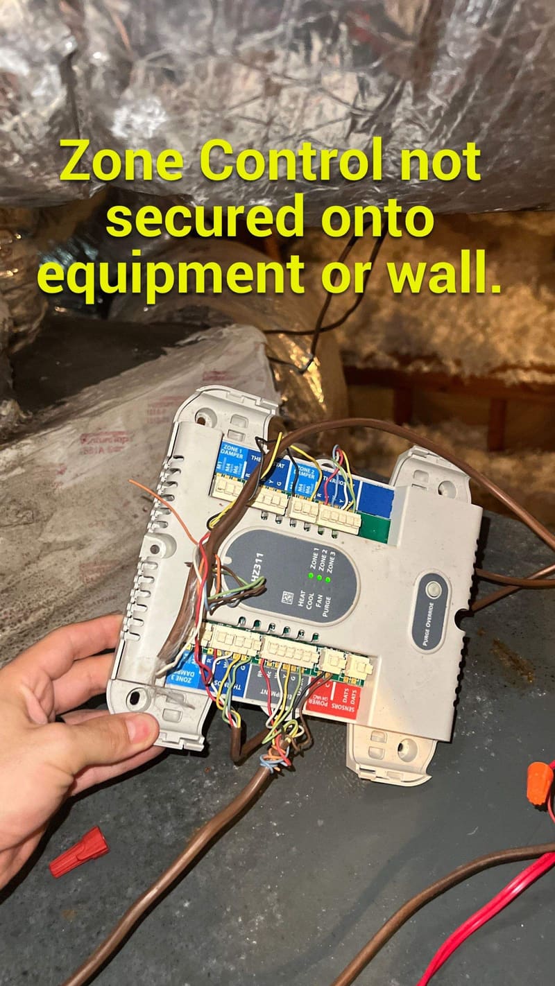 Annotated ColdSolutions inspection photo: zone control left unsecured